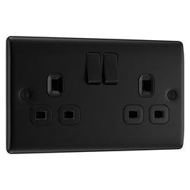 BG Nexus Matt Black 13A Double Switched Socket NFB22B with 25mm Steel Back Box