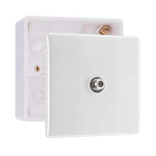 BG Electrical Single Satellite TV Socket Outlet White & 32mm Pattress Back Box