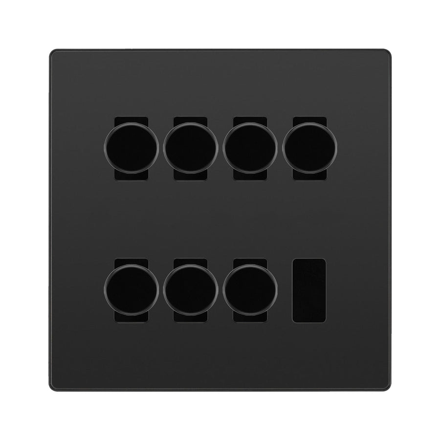 BG Evolve Black Chrome 7 Gang Trailing Edge LED Dimmer Light Switch 2 Way Custom Switch