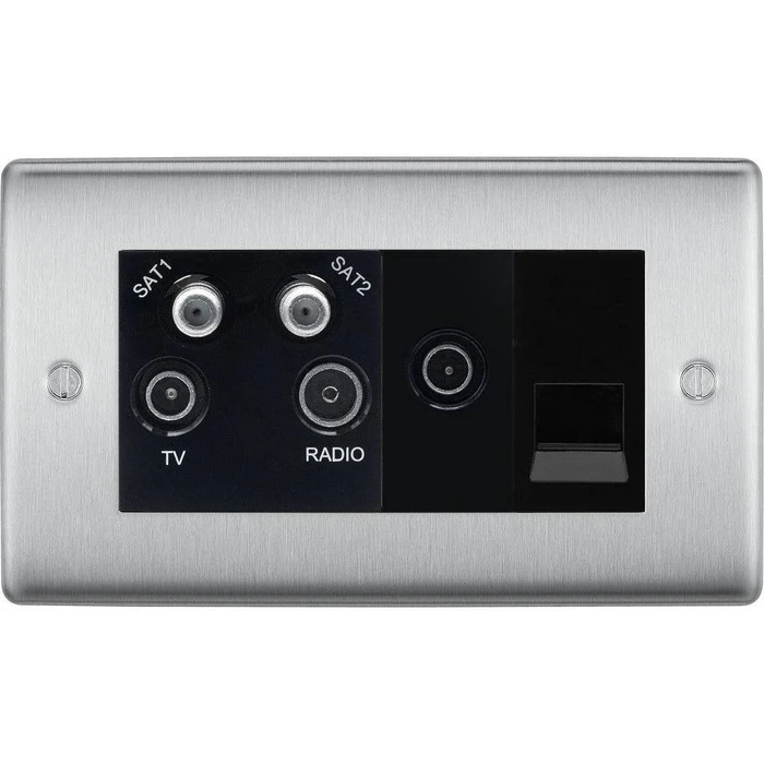 BG Nexus Metal Brushed Steel Quadplex Combination TV Socket NBS69B