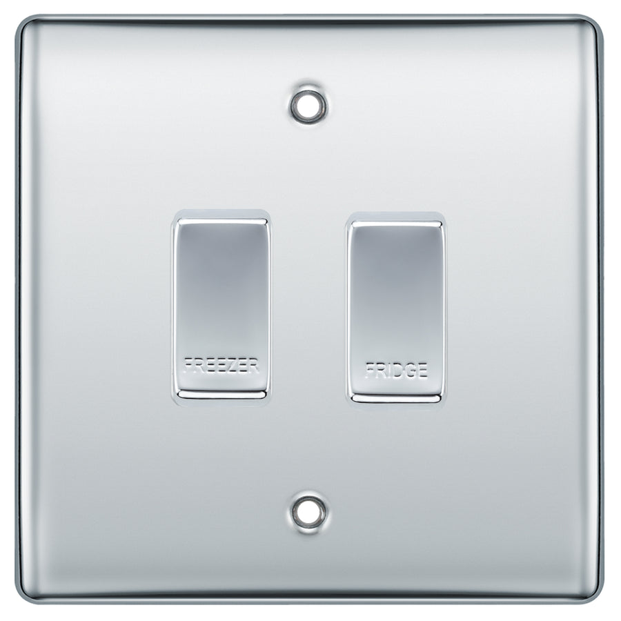 BG Polished Chrome 2 Gang Engraved Custom Labelled Appliance Grid Switch