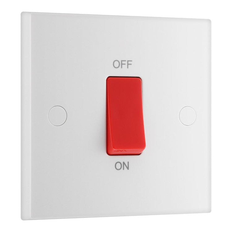 BG 975 Moulded Square Edge | White | 1 Gang 45A 2 Pole Cooker Switch