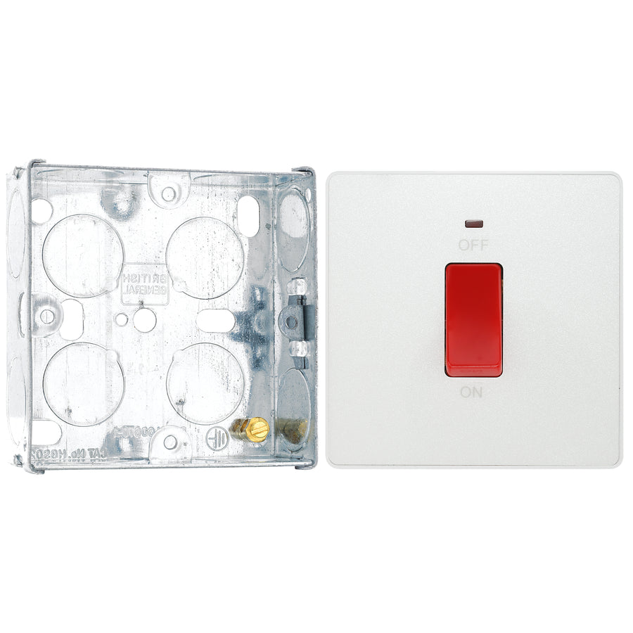 BG Evolve Pearlescent White 45A DP Single Plate + Neon PCDCL74W with 25mm Steel Back Box
