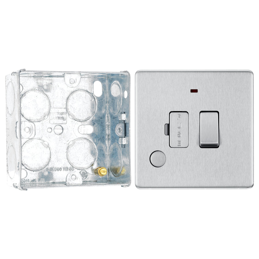 BG Screwless Brushed Steel 13A Switched Spur + Neon + Flex Outlet FBS53 with 35mm Steel Back Box