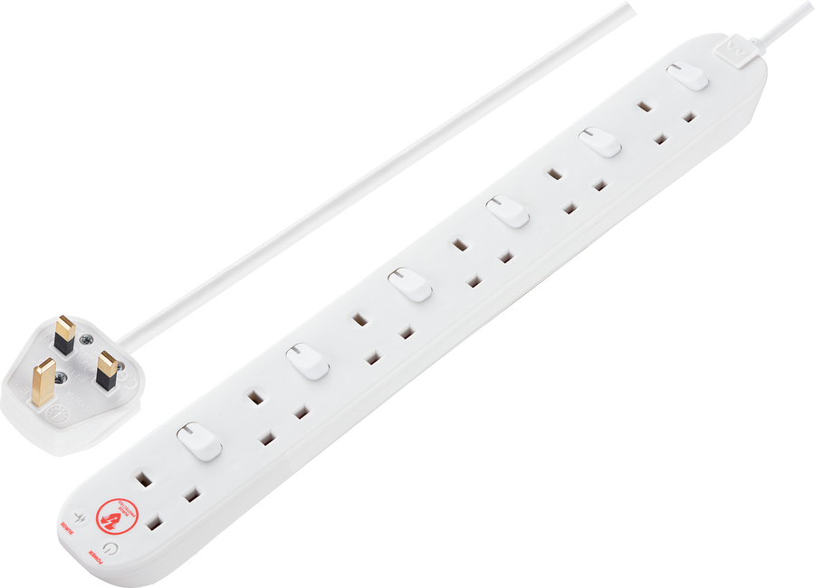 Masterplug SWSRG6210N Switched Surge Protected 2m 13A 6gang Extension Lead White