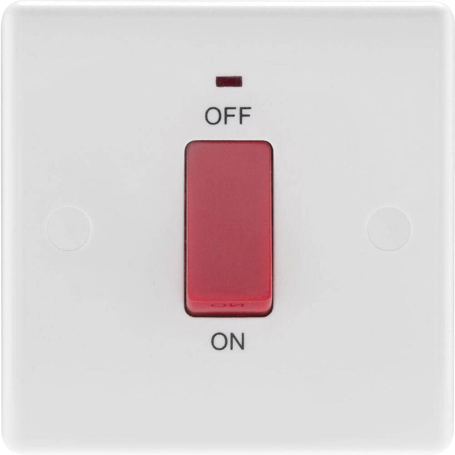 BG 874 Moulded Round Edge | White | 1 Gang 45A 2 Pole Neon Cooker Switch