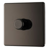 BG Screwless Black Nickel 200W 2 Way Single Trailing Edge Dimmer Switch FBN81 with 25mm Steel Back Box