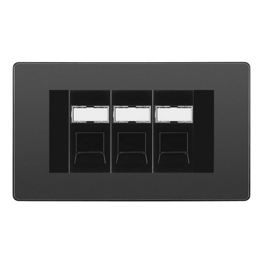 BG Evolve Black Chrome 3 Gang RJ45 Cat6 Data Socket Outlet Black Inserts