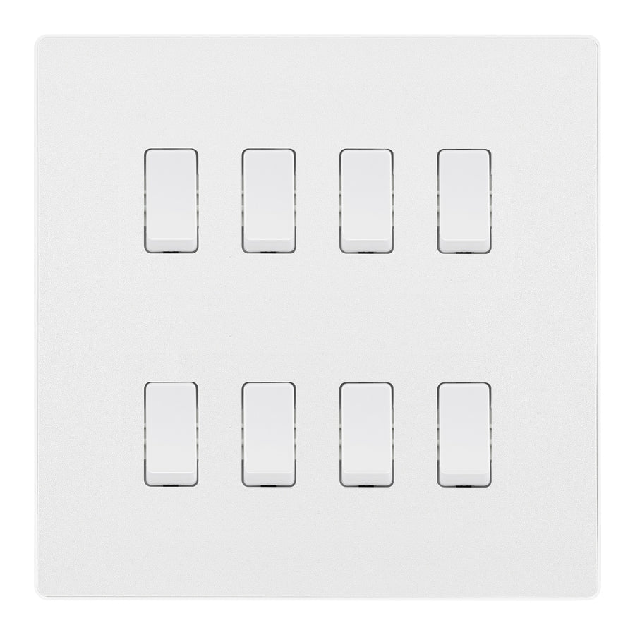 BG Evolve Pearlescent White 8 Gang Intermediate Custom Grid Light Switch