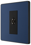 PCDDB60B Side - This Evolve Matt Blue single coaxial socket from British General can be used for TV or FM aerial connections. This socket has a low profile screwless flat plate that clips on and off, making it ideal for modern interiors.