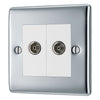 BG Nexus Polished Chrome 2 Gang Isolated Co-Axial Socket NPC63 with 35mm Steel Back Box
