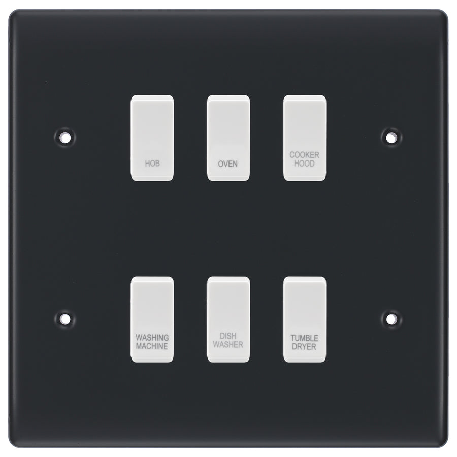 BG Part M 6 Gang Custom Labelled Kitchen Appliance Grid Switch