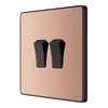 BG Evolve Polished Copper 2 Gang 20A 16AX 2 Way Light Switch PCDCP42B with 35mm Steel Back Box