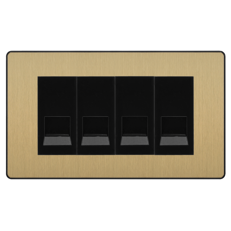 BG Evolve Satin Brass 4 Gang Master Telephone Socket - Black Insert