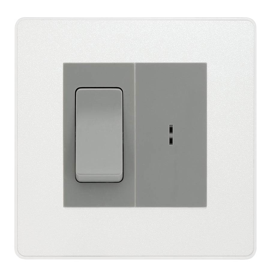 BG Evolve Pearlescent White 20A Secret Key Switch with 20A Double Pole Switch - Grey Insert