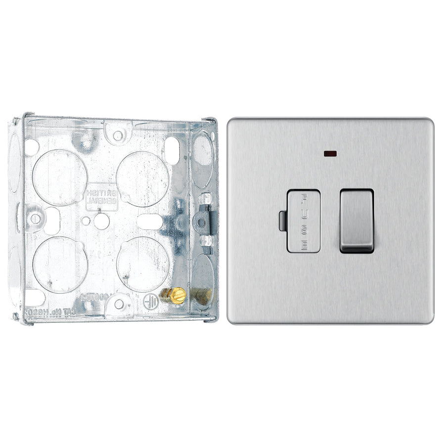 BG Screwless Brushed Steel 13A Switched Spur + Neon FBS52 with 25mm Steel Back Box