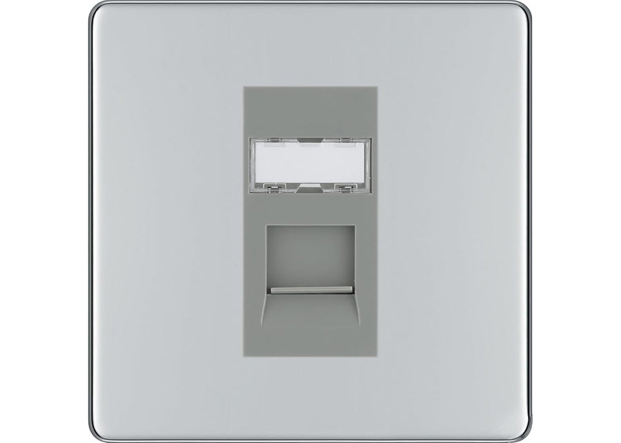 BG Screwless Polished Chrome Single 1 Gang RJ45 Data Socket FPCRJ451G Grey Insert