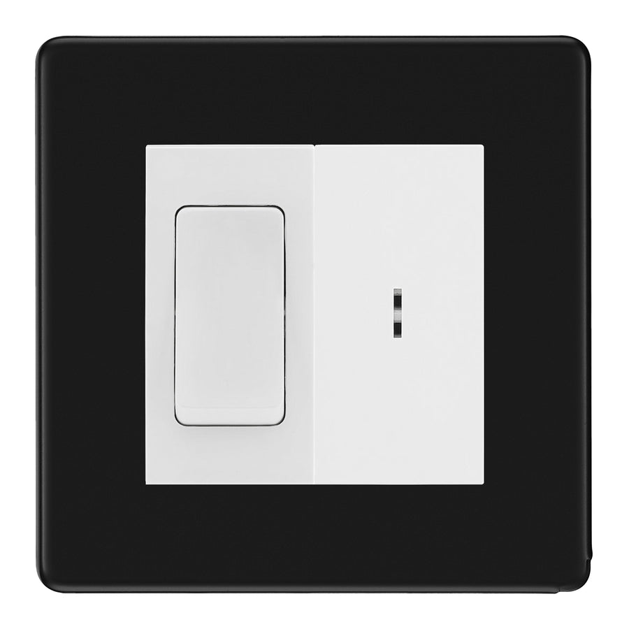 BG Screwless Matt Black 2 Way Single Pole Key Switch with 2 Way Single Pole Switch, Key Included - White Insert