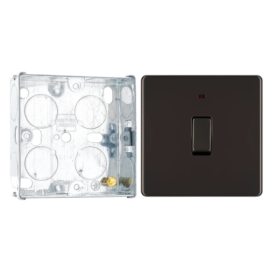 BG Screwless Black Nickel 20A 2 Pole Neon Switch FBN31 with 25mm Steel Back Box