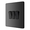BG Evolve Black Chrome 3 Gang 20A 16AX 2 Way Light Switch PCDBC43B with 35mm Steel Back Box