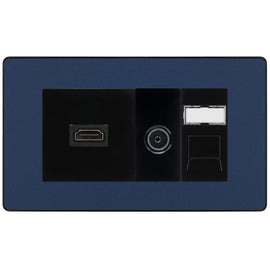 BG Evolve Media Wall Plate — TV Aerial, HDMI & CAT6 | Matt Blue Screwless