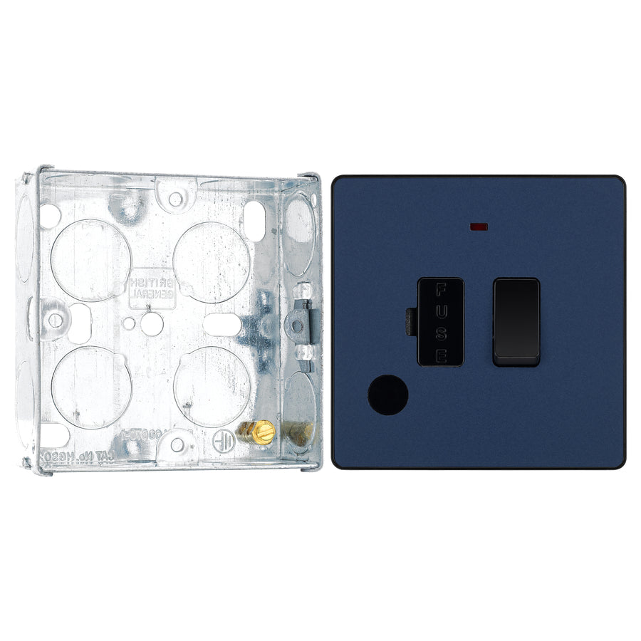 BG Evolve Matt Blue 13A Flex Outlet Neon Switched Fused Connection Unit PCDDB52B with 25mm Steel Back Box