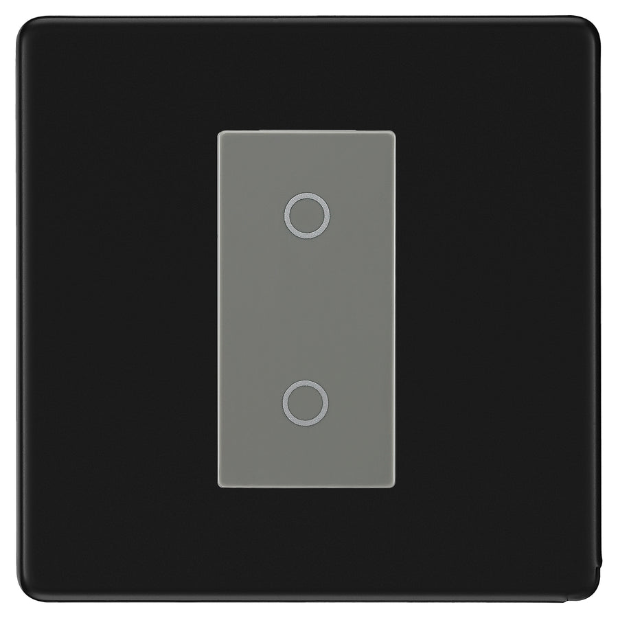 BG Nexus Screwless Matt Black Single Secondary Touch Dimmer Switch - Grey Insert