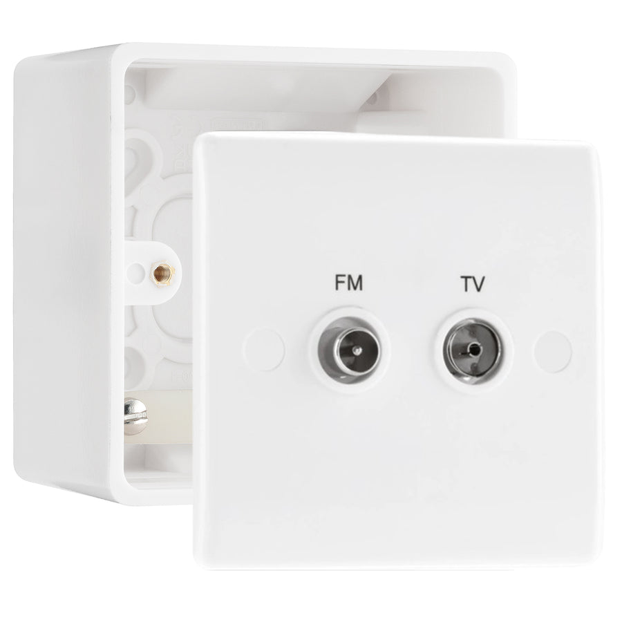 BG Electrical 2 Gang Diplex TV and FM Socket White & 50mm Pattress Back Box
