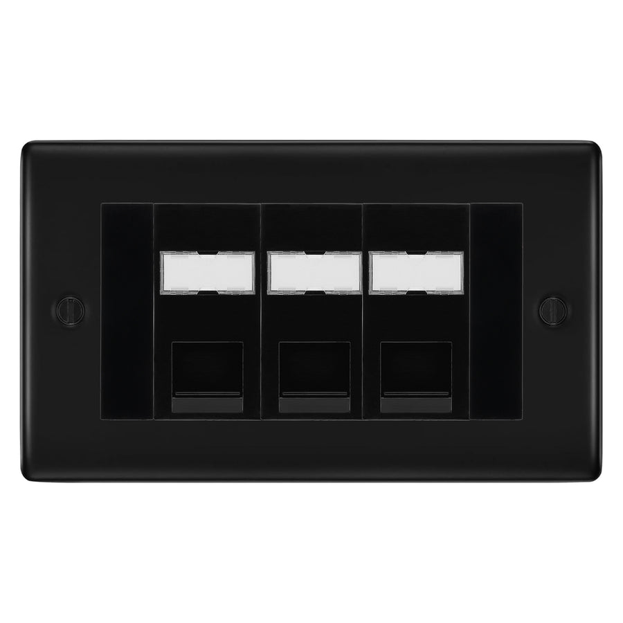 BG Nexus Matt Black 3 Gang RJ45 Cat5e Data Socket Black Inserts