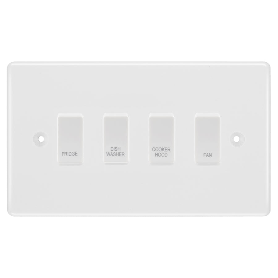 BG White Moulded 4 Gang Custom Labelled Appliance Grid Switch