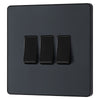 BG Evolve Matt Grey 3 Gang 20A 16AX 2 Way Light Switch PCDMG43B with 35mm Steel Back Box