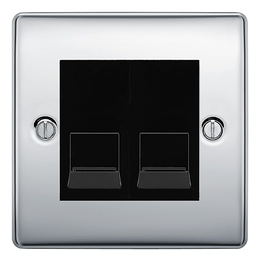 BG Nexus Polished Chrome Double RJ11 Telephone Socket NPCRJ112 - Black Insert