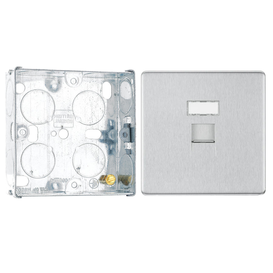 BG Screwless Brushed Steel 1 Gang RJ45 Single Data Outlet FBSRJ451 with 25mm Steel Back Box