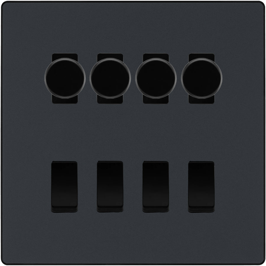 BG Evolve Matt Grey 8 Gang Switch 4x Trailing Edge LED Dimmer 4x Intermediate Custom Grid Switch