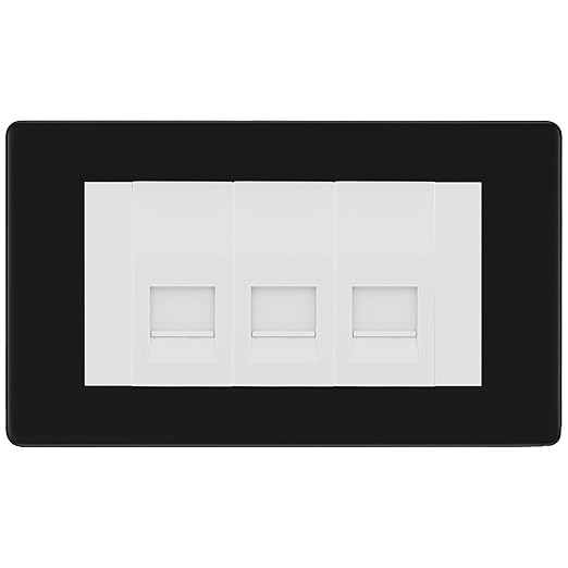 BG Screwless Matt Black 3 Gang IDC Secondary Telephone Socket - White Insert