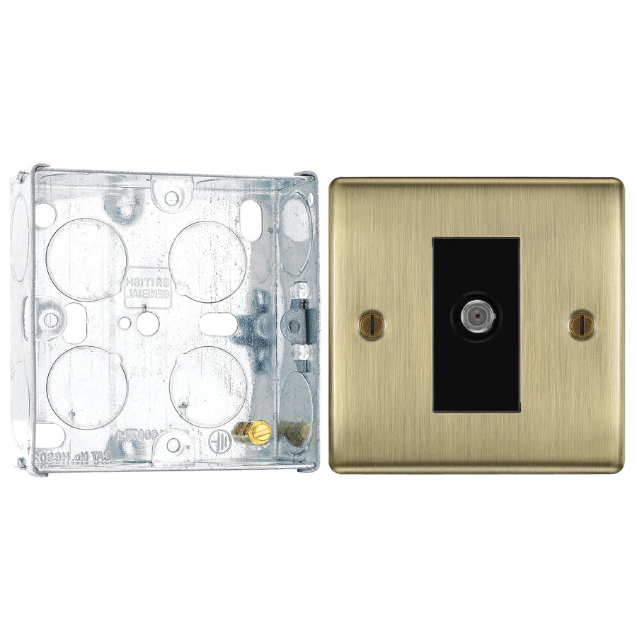 BG Nexus Antique Brass Single Satellite Socket NAB64 with 25mm Steel Back Box