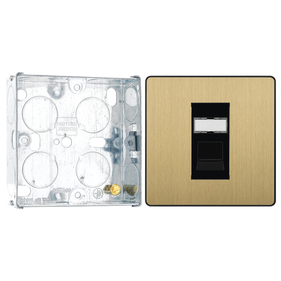 BG Evolve Satin Brass RJ45 Cat6 Single Data Outlet PCDSBRJ451B with 25mm Steel Back Box
