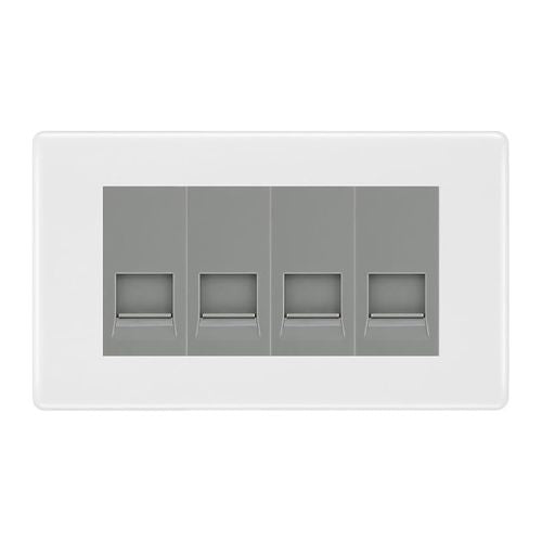 BG White Moulded 4 Gang RJ11 Telephone Socket Euro Module - Grey Insert