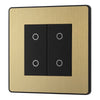 BG Evolve Satin Brass Double Master Touch Dimmer Switch PCDSBTDM2B with 35mm Steel Back Box