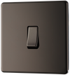 FBN12 Front - This Screwless Flat plate black nickel finish 20A 16AX single light switch from British General will operate one light in a room.