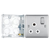 BG Nexus Brushed Steel 15A Switched Round Pin Single Socket NBS99W and 25mm Steel Back Box