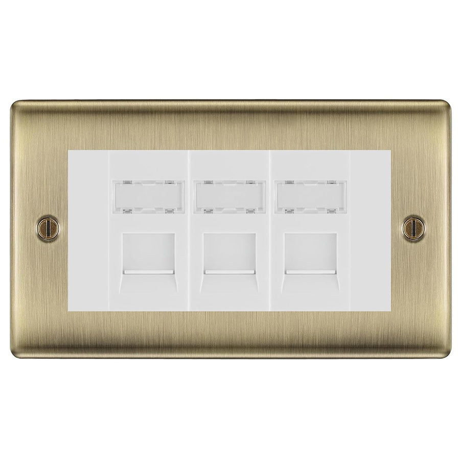 BG Nexus Antique Brass 3 Gang RJ45 Cat6 Data Socket Outlet White Inserts