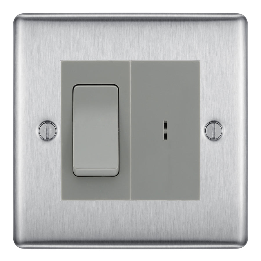 BG Nexus Brushed Steel 2 Way Single Pole Key Switch with 2 Way Single Pole Switch, Key Included - Grey Insert