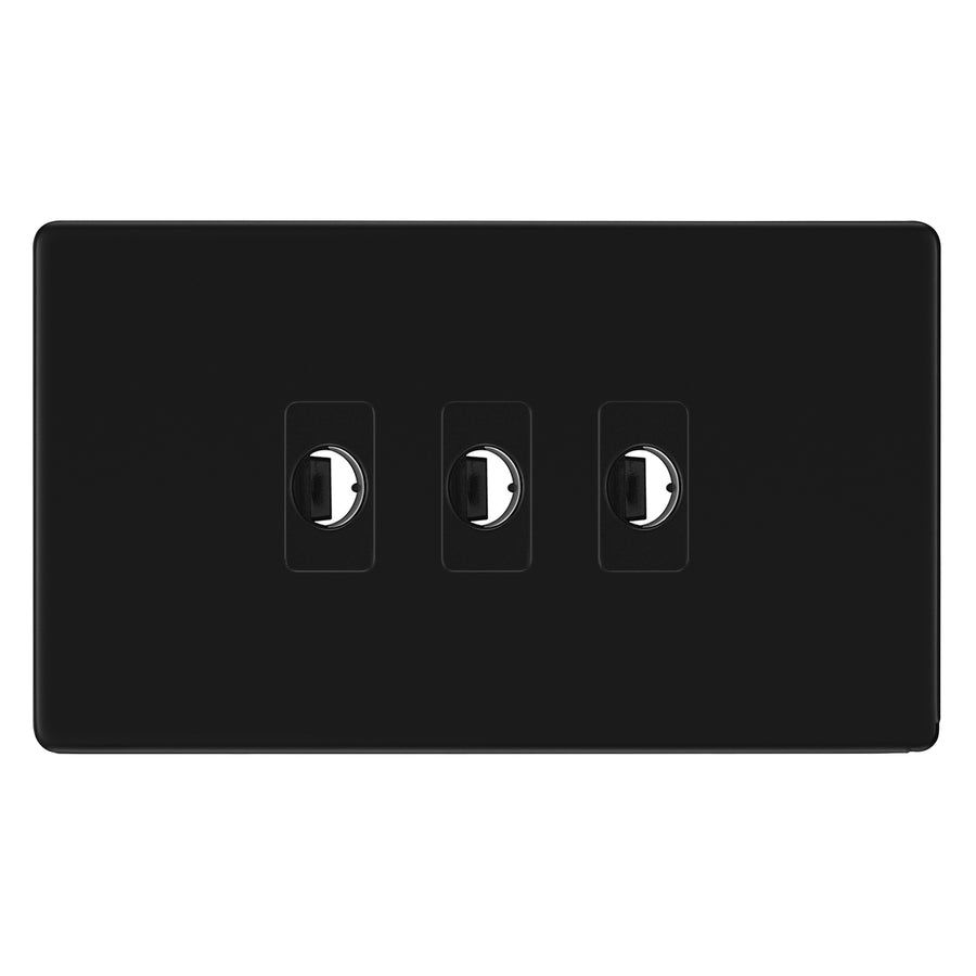 BG Nexus Screwless Matt Black 3 Gang Flex Outlet Socket