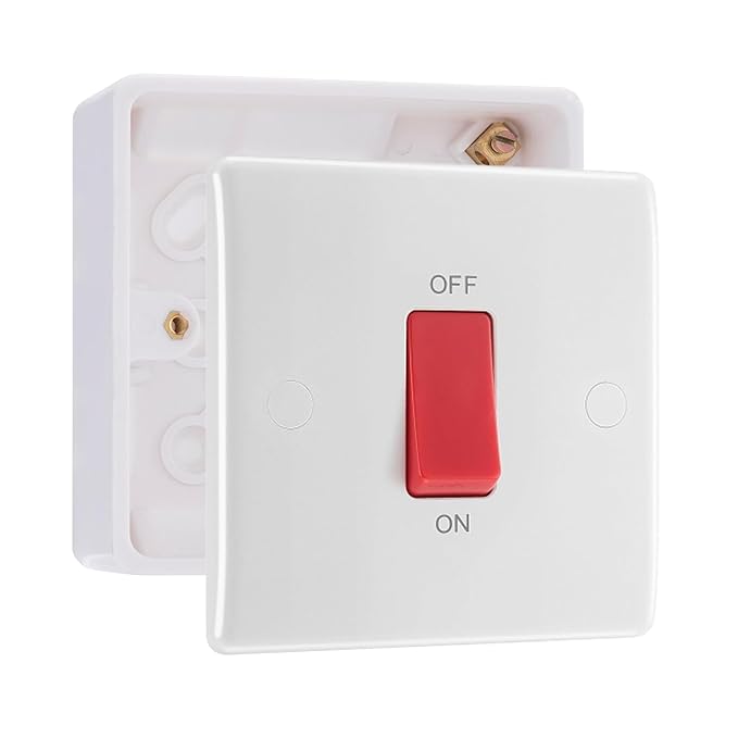 BG Nexus 1 Gang 45A 2 Pole Cooker Switch White & 32mm Pattress Back Box