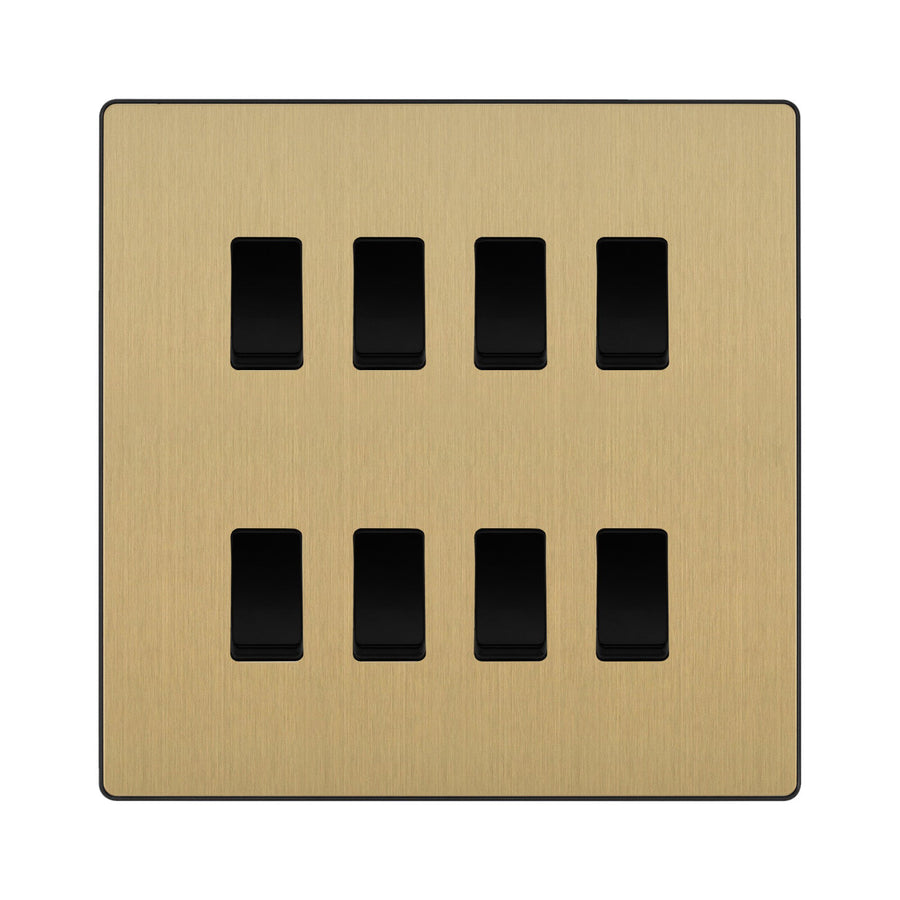 BG Evolve Satin Brass 8 Gang Custom Grid Light Switch