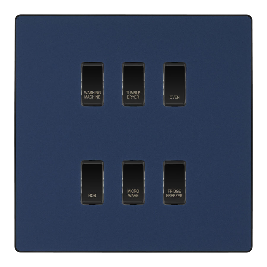 BG Evolve Matt Blue Custom Appliance Grid Switch 6 Gang Screwless