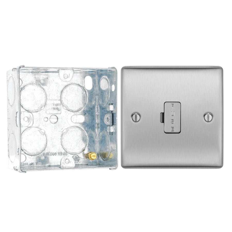 BG Nexus Brushed Steel 13A Unswitched Fused Connection Unit NBS54 with 35mm Steel Back Box