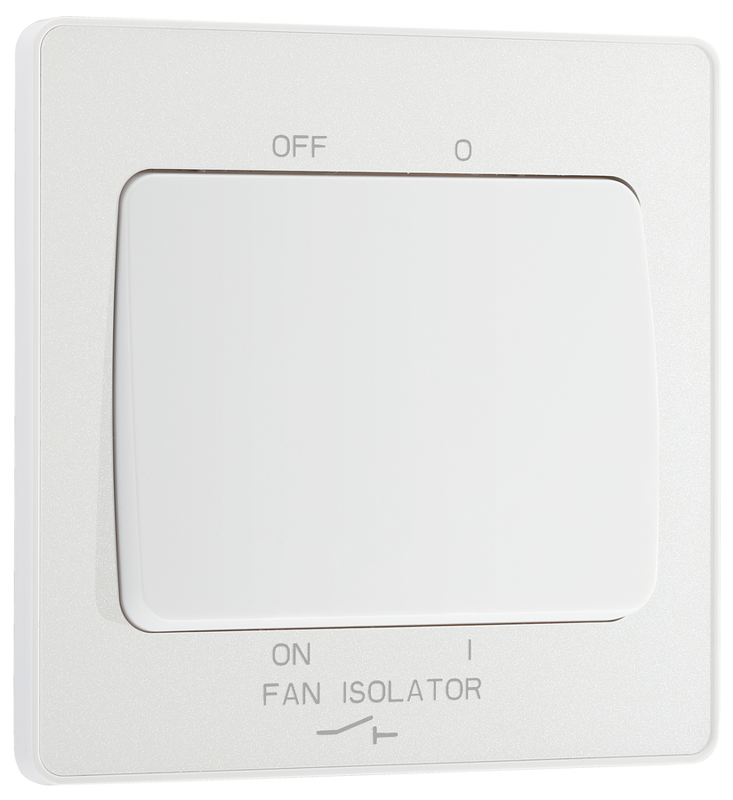 PCDCL15W Front - This Evolve pearlescent white 10A triple pole fan isolator switch from British General provides a safe and simple method of isolating mechanical fan units.