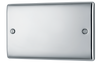 NPC95 Front - This premium polished chrome finish double blank plate from British General is ideal for covering unused electrical connections and has a sleek and slim profile, with softly rounded edges to add a touch of luxury to your decor.